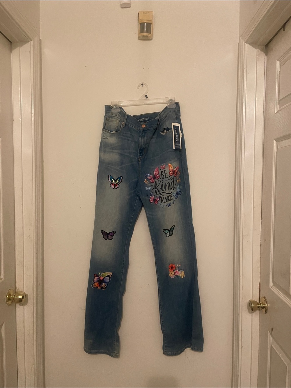 Old Navy Blue Embroidered Flare Jeans with Butterfly Motif